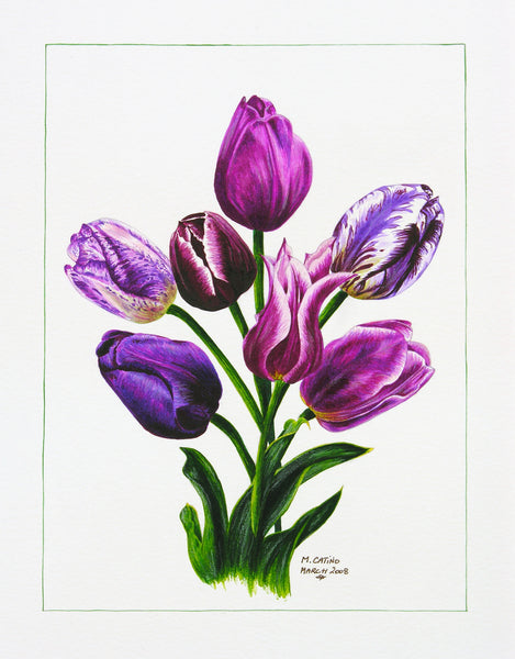 Painting a Purple Tulip with watercolour markers - Aquamarker tutorial 
