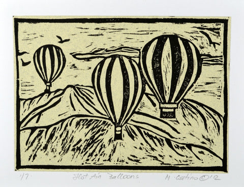 Note Card - Hot Air Balloons Black on Heather