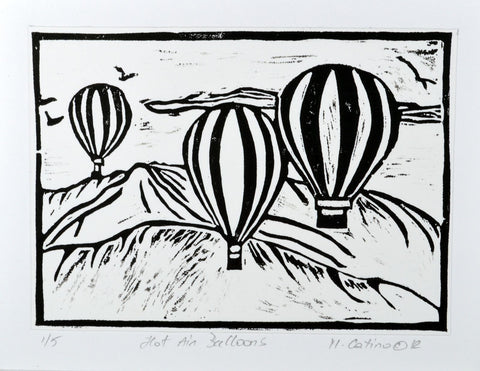 Note Card - Hot Air Balloons Black on White